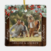 Greenery Frory Christmas Foto Dark Wood Keramikornament (Vorderseite)