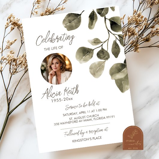 Greenery Funeral Announcement Einladung