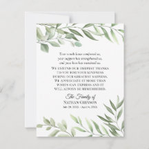 Greenery Funeral Beileid Vielen Dank Note Card
