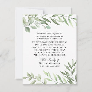 Greenery Funeral Beileid Vielen Dank Note Card Dankeskarte