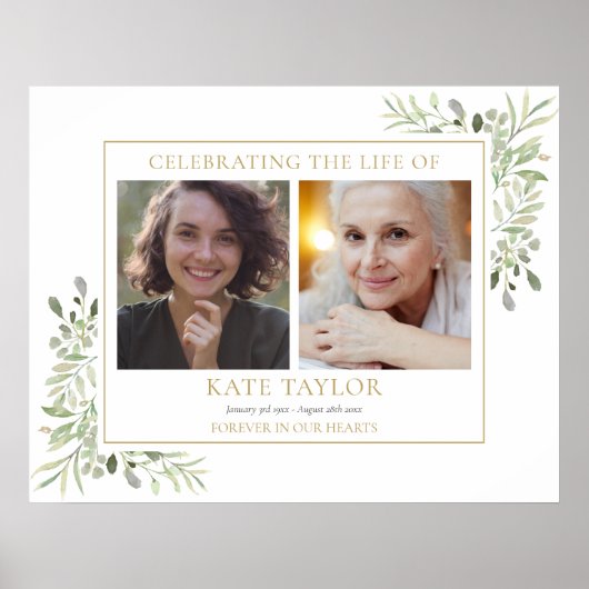 Greenery Funeral Celebration Of Life 2 Photo Poster (Vorne)