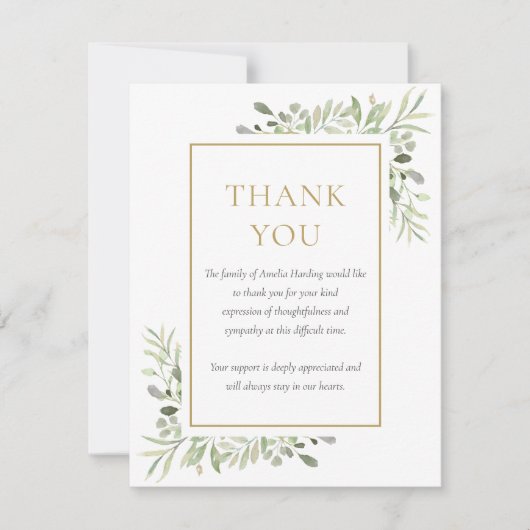 Greenery Funeral Foto Danke Karte (Vorderseite)