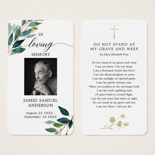 Greenery Funeral Memorial Poem Card (Vorne & Hinten)