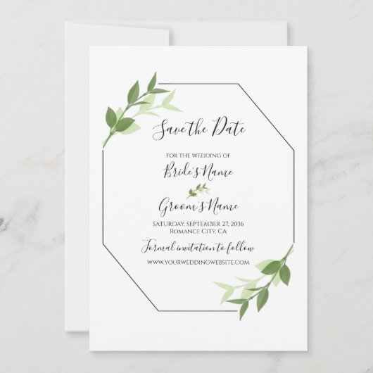 Greenery Garden Blätter Rahmen Hochzeit speichern  Save The Date (Vorderseite)