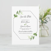 Greenery Garden Blätter Rahmen Hochzeit speichern  Save The Date (Stehend Vorderseite)