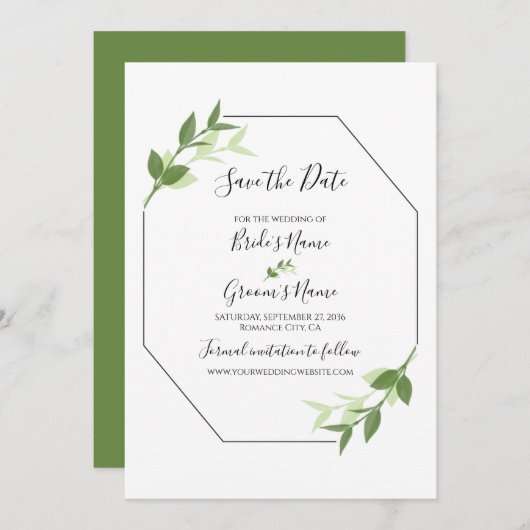 Greenery Garden Blätter Rahmen Hochzeit speichern  Save The Date (Vorne/Hinten)