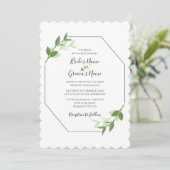 Greenery Garden Blätter Rahmen Hochzeitseinladunge Einladung (Stehend Vorderseite)
