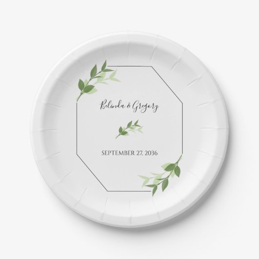 Greenery Garden Blätter Rahmen Wedding Pappteller (Vorderseite)