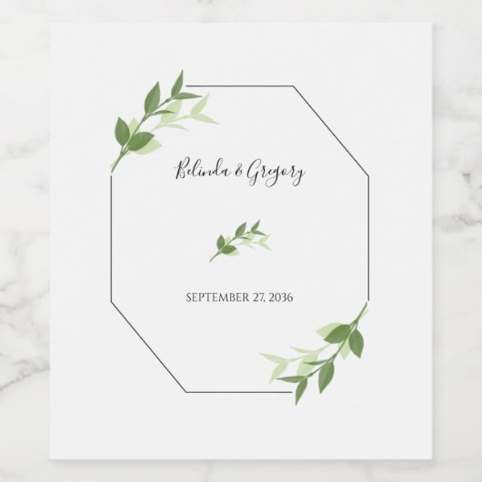 Greenery Garden Blätter Rahmen Wedding Weinetikett (Einzelnes Label)