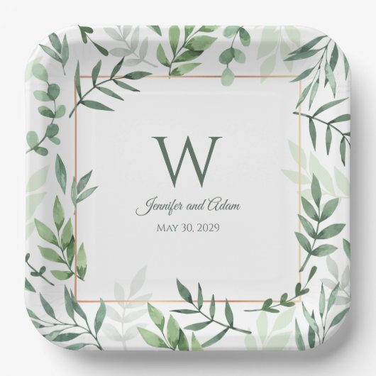 Greenery Garden Initial Wedding Paper Teller (Vorderseite)