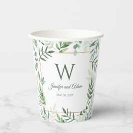 Greenery Garden Initial Wedding Paper Teller Pappbecher