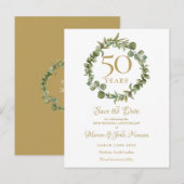 Greenery Garland 50 Jahre Save the Date Ankündigungspostkarte (Vorne/Hinten)