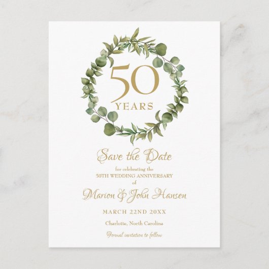 Greenery Garland 50 Jahre Save the Date Ankündigungspostkarte (Vorderseite)