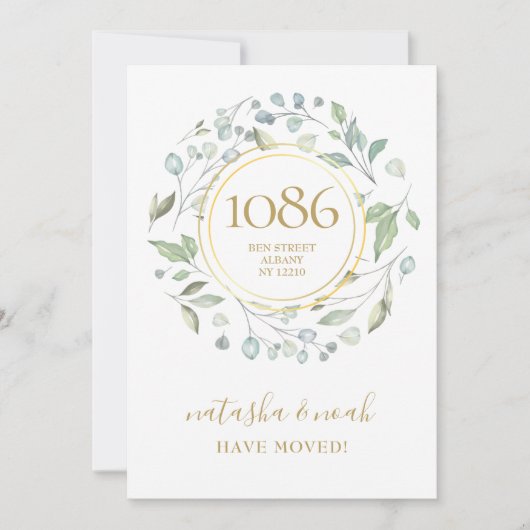 Greenery Garland Gold Neue Adresse Ankündigung (Vorderseite)