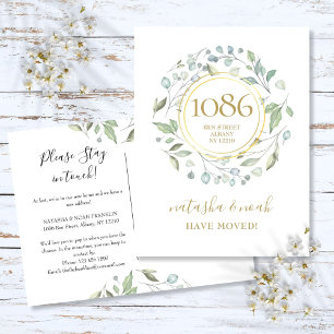 Greenery Garland Gold Neue Adresse Wir haben Anno Ankündigungspostkarte