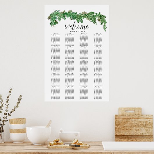 Greenery Garland Seating Chart Wedding Sign Edit Poster (Küche)