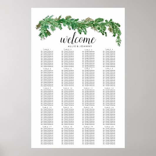 Greenery Garland Seating Chart Wedding Sign Edit Poster (Vorne)