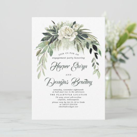 Greenery Garland Vintage Engagement Partei Einladung (Stehend Vorderseite)
