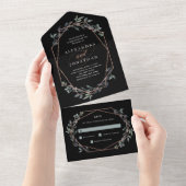 Greenery Geo Black | Rose Gold Wedding All In One Einladung (Abreißen)