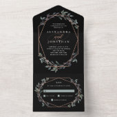 Greenery Geo Black | Rose Gold Wedding All In One Einladung (Innen Boden)