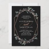 Greenery Geo Black | Rose Gold Wedding Einladung (Vorderseite)