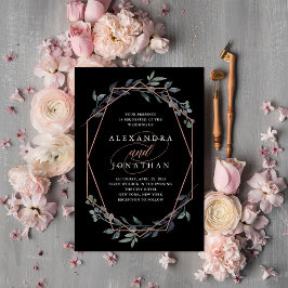 Greenery Geo Black | Rose Gold Wedding Einladung