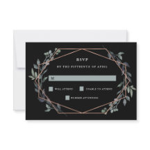 Greenery Geo Black | Rose Gold Wedding RSVP