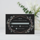 Greenery Geo Black | Rose Gold Wedding RSVP Karte (Stehend Vorderseite)
