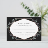 Greenery Geo Black | Rose Gold Wedding RSVP Karte (Stehend Vorderseite)
