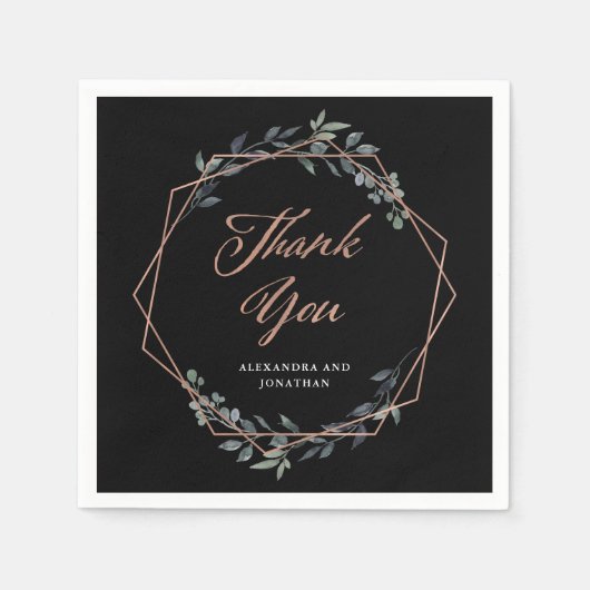 Greenery Geo Black | Rose Gold Wedding Serviette (Vorderseite)