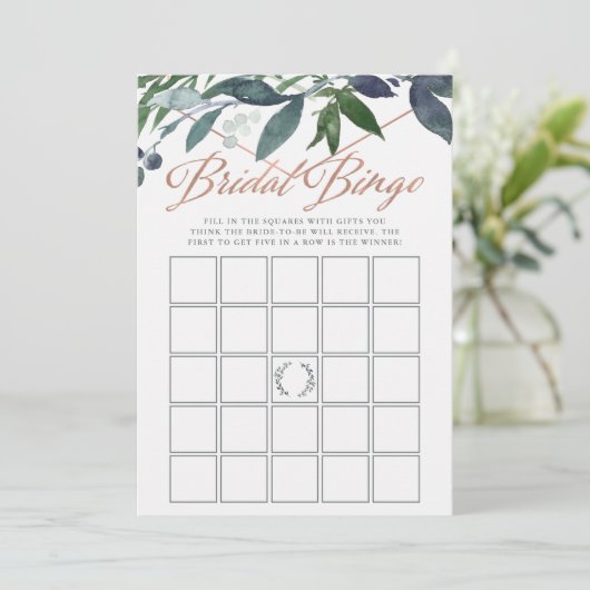 Greenery Geo | Brautparty Bingo Game Card Hinweiskarte (Stehend Vorderseite)