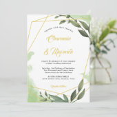 Greenery Geo Frame Wedding Einladung (Stehend Vorderseite)