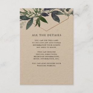 Greenery Geo Kraft Rose Gold-Hochzeiten Details Begleitkarte
