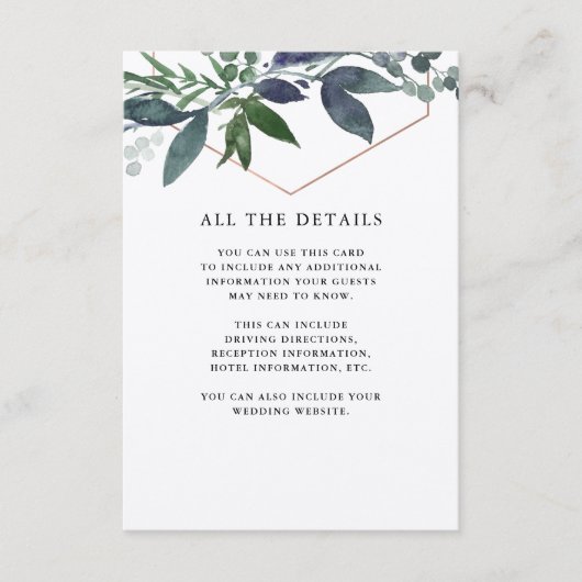 Greenery Geo Kraft | Rose Gold-Hochzeiten Details Begleitkarte (Vorderseite)