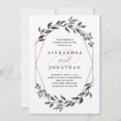Greenery Geo Kraft | Rose Gold Wedding Einladung (Vorderseite)