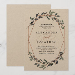 Greenery Geo Kraft | Rose Gold Wedding Einladung