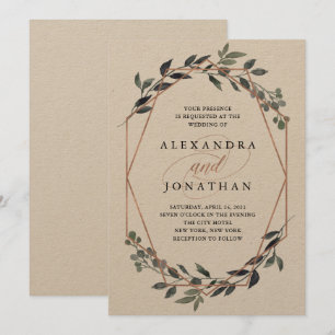 Greenery Geo Kraft   Rose Gold Wedding Einladung