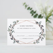 Greenery Geo Kraft | Rose Gold Wedding RSVP Karte (Stehend Vorderseite)