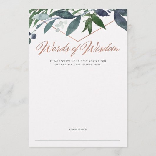 Greenery Geo | Rose Gold Brautparty Advertising Ca Hinweiskarte (Vorderseite)