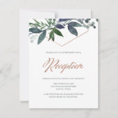 Greenery Geo | Rose Gold Hochzeitsempfang Einladung (Vorderseite)