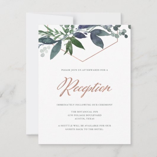 Greenery Geo | Rose Gold Hochzeitsempfang Einladung (Vorderseite)