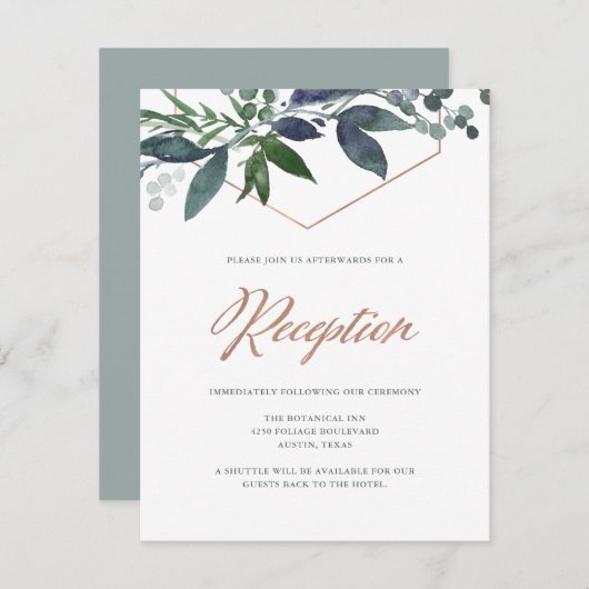 Greenery Geo | Rose Gold Hochzeitsempfang Einladung (Vorne/Hinten)