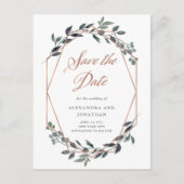 Greenery Geo | Rose Gold Wedding Datum speichern Postkarte (Vorderseite)