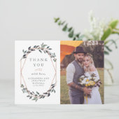 Greenery Geo | Rose Gold Wedding Foto Dankeskarte (Stehend Vorderseite)