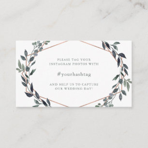 Greenery Geo   Rose Gold Wedding Hashtag Begleitkarte