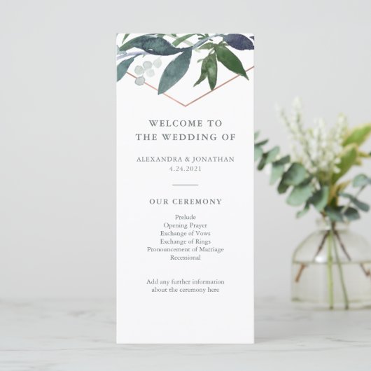 Greenery Geo | Rose Gold Wedding Programm (Stehend Vorderseite)