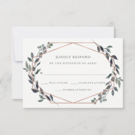 Greenery Geo | Rose Gold Wedding RSVP Karte