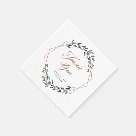 Greenery Geo | Rose Gold Wedding Serviette (Ecke)