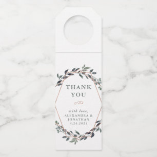 Greenery Geo Rose Gold Wedding Vielen Dank Flaschenanhänger
