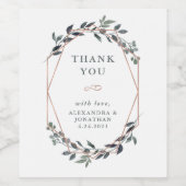 Greenery Geo | Rose Gold Wedding Vielen Dank Weinetikett (Einzelnes Label)